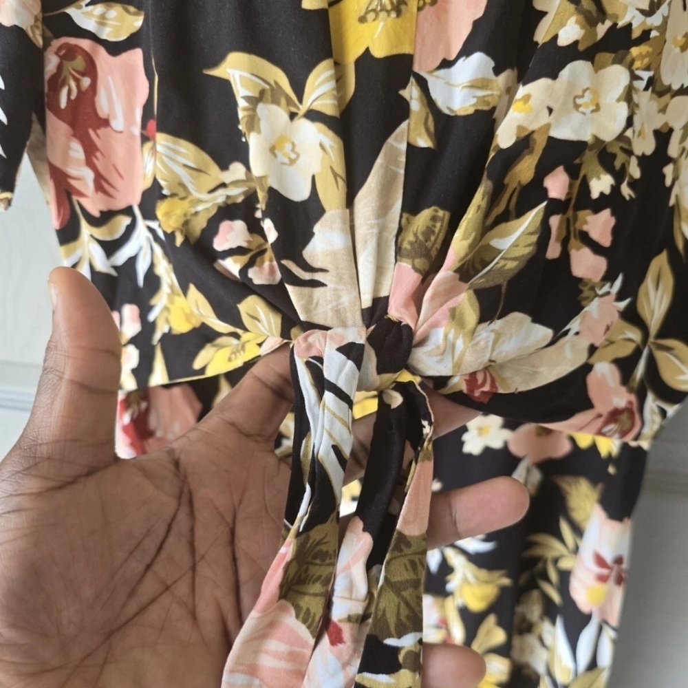 WAREHOUSE HIBISCUS TIE FRONT FLORAL CROPPED LEG JUMPSUIT SUMMER LOOK US 6 BOHO - Picture 7 of 14